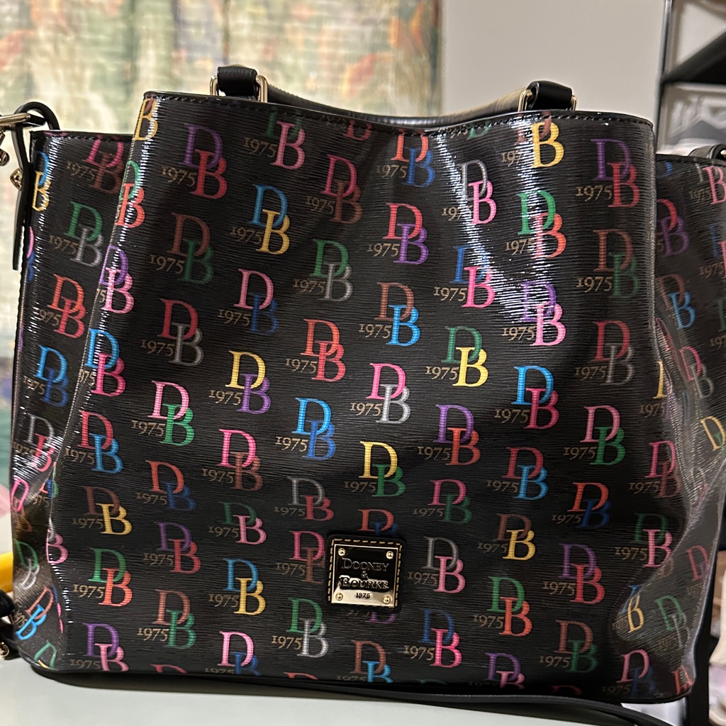 Dooney  Bourke Black Multicolor Logo Tote